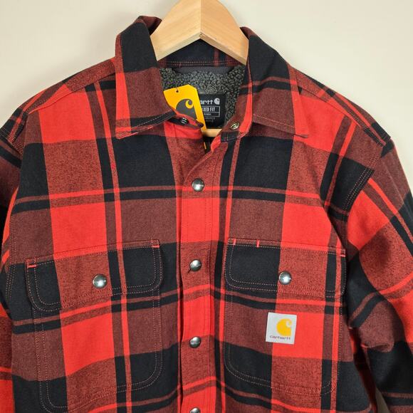 Carhartt Relaxed Fit Flannel Sherpa Lined Men Sz S Shirt Jacket TJ4452-M Plaid - Picture 2 of 5